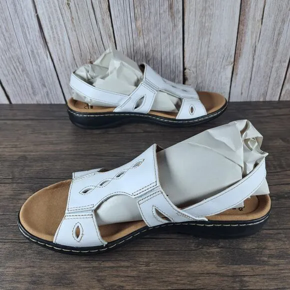 Clarks Leisa Lakelyn White Leather Slingback Sandals Women's Sz 8.5 M (VGC)