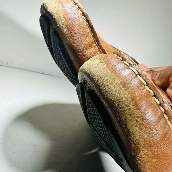 Clarks Mens Brown Leather Slip On Size 10.1/2 Loafer Mocs Driver Shoes