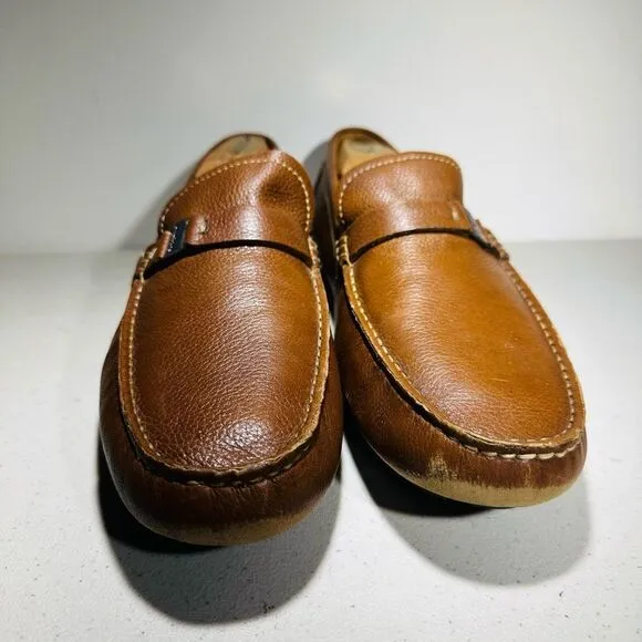 Clarks Mens Brown Leather Slip On Size 10.1/2 Loafer Mocs Driver Shoes