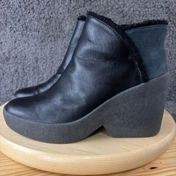Clarks x Christopher Raeburn Wedge Heel Boots Womens 8.5 Leather Suede  Sherpa