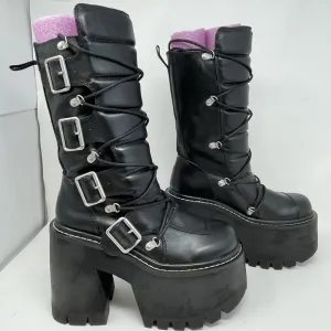 Club Exx Dolls Kill Everywhere To Go Platform Boots Black Buckles Lugged $135