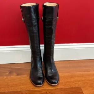 Coach 1941 Fayth Black Leather Tall Boots Womens Knee High Pull on size 7.5