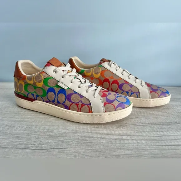 COACH Women's Lowline Low Top Sneaker In Rainbow Signature Canvas Size 11B