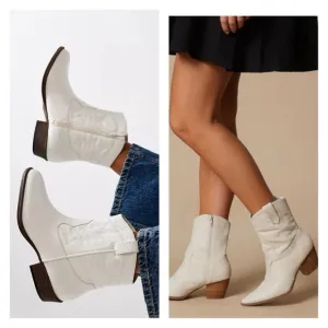 COCONUTS BY MATISSE Free People Short White Vegan Leather Cowboy Boot Size 10