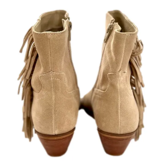 Coconuts Matisse Jane D Beige Tan Suede Leather Size 8 Western Boots Fringe