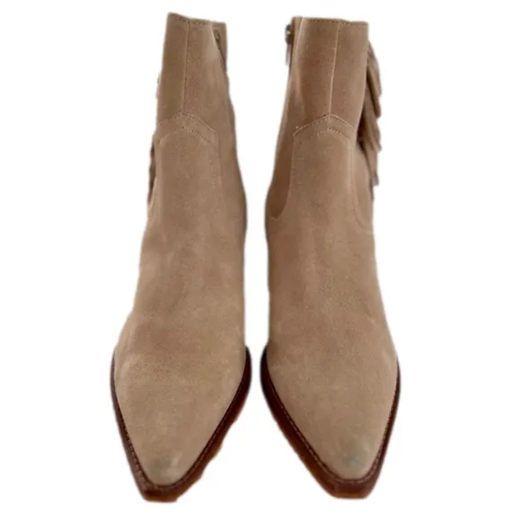 Coconuts Matisse Jane D Beige Tan Suede Leather Size 8 Western Boots Fringe