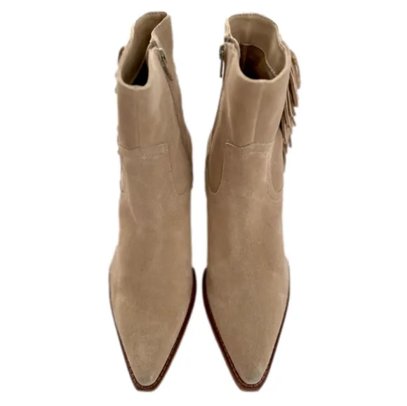 Coconuts Matisse Jane D Beige Tan Suede Leather Size 8 Western Boots Fringe
