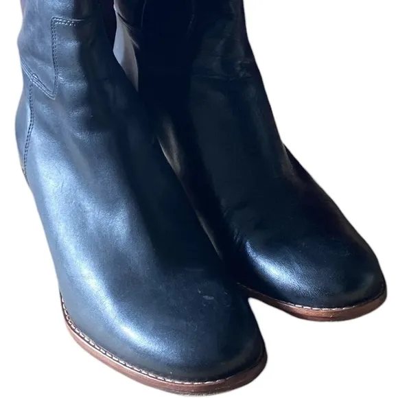 Cole Haan Black Leather Wesley Tall Zip Up Boots 6.5