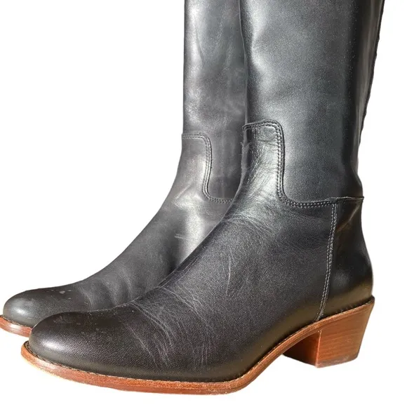 Cole Haan Black Leather Wesley Tall Zip Up Boots 6.5