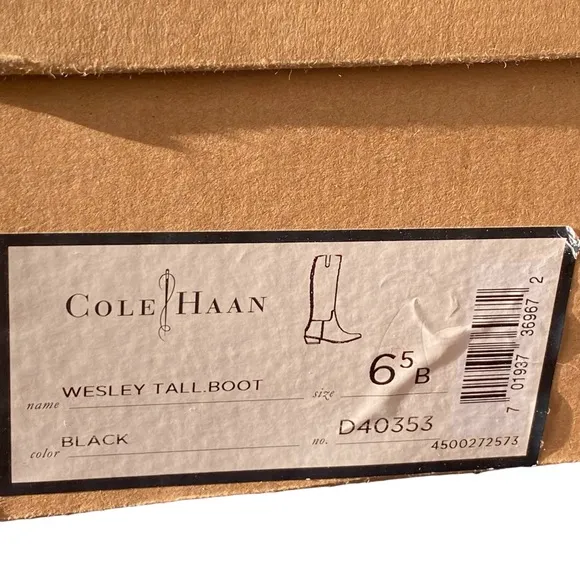 Cole Haan Black Leather Wesley Tall Zip Up Boots 6.5