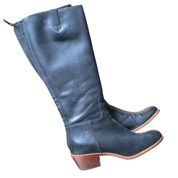 Cole Haan Black Leather Wesley Tall Zip Up Boots 6.5