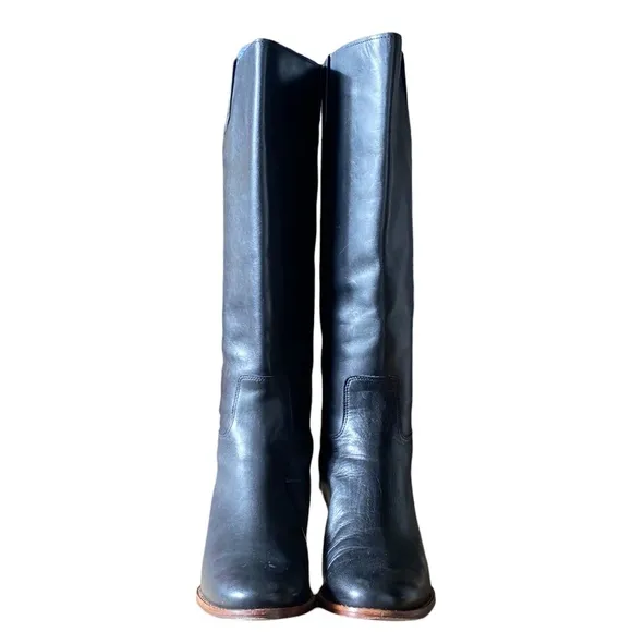 Cole Haan Black Leather Wesley Tall Zip Up Boots 6.5