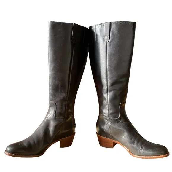 Cole Haan Black Leather Wesley Tall Zip Up Boots 6.5