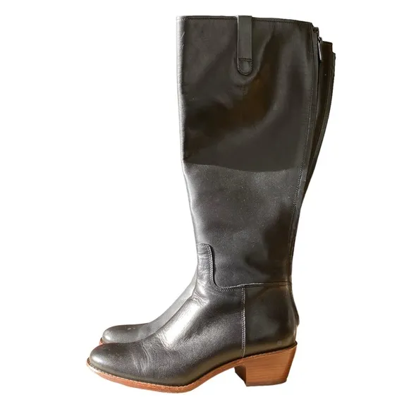 Cole Haan Black Leather Wesley Tall Zip Up Boots 6.5