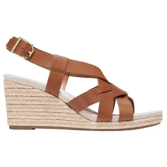 Cole Haan Brown Wedge Sandals Leather Espadrille Crystal NEW Sz 10 Buckle