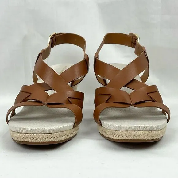 Cole Haan Brown Wedge Sandals Leather Espadrille Crystal NEW Sz 10 Buckle
