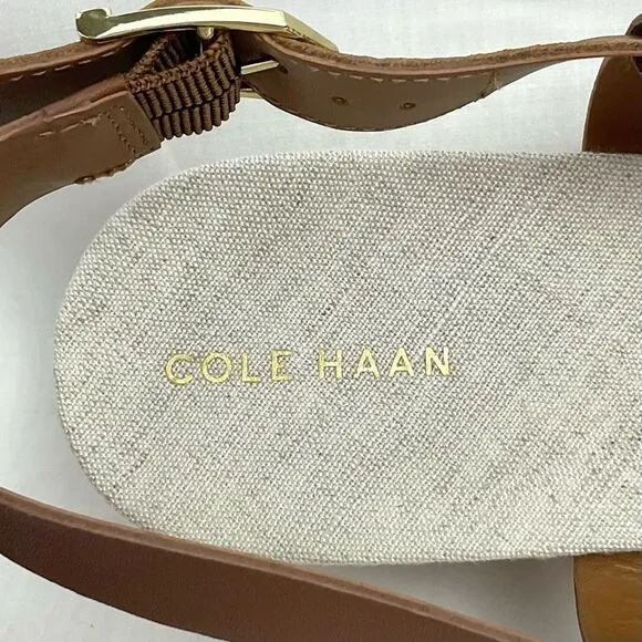 Cole Haan Brown Wedge Sandals Leather Espadrille Crystal NEW Sz 10 Buckle