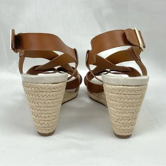 Cole Haan Brown Wedge Sandals Leather Espadrille Crystal NEW Sz 10 Buckle