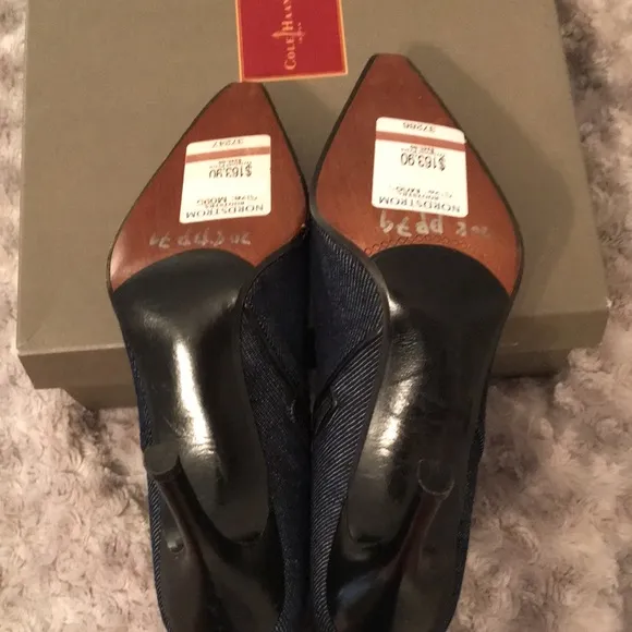 Cole Haan Dark Denim Fabric Short Pointed Toe Boots Size 9 NWT