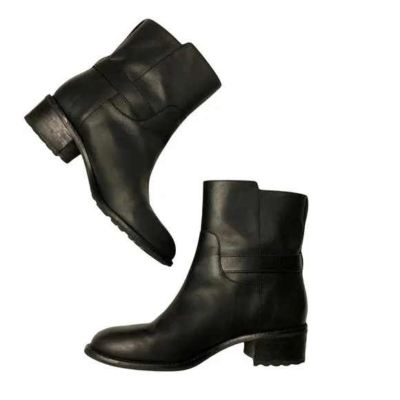 Cole Haan Kinley Short Waterproof Leather Pull-on Boots Size 8 Black