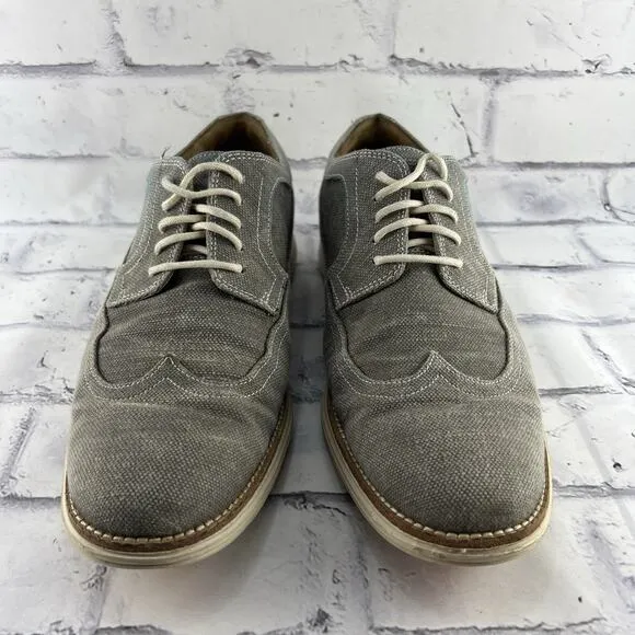 Cole Haan Lunargrand Shoes Mens 10 M Wingtip Longwing Oxford Sneaker Gray Canvas