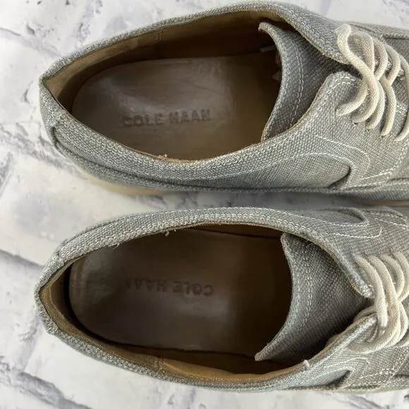 Cole Haan Lunargrand Shoes Mens 10 M Wingtip Longwing Oxford Sneaker Gray Canvas
