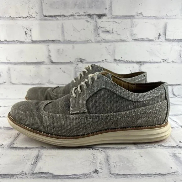 Cole Haan Lunargrand Shoes Mens 10 M Wingtip Longwing Oxford Sneaker Gray Canvas