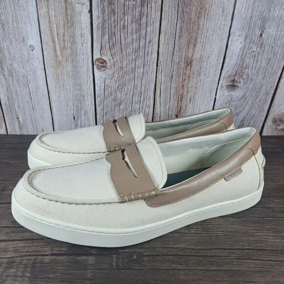 Cole Haan Nantucket Canvas Penny Loafer Men's Sz 13 M Dark Latte Ivory (NWOB)