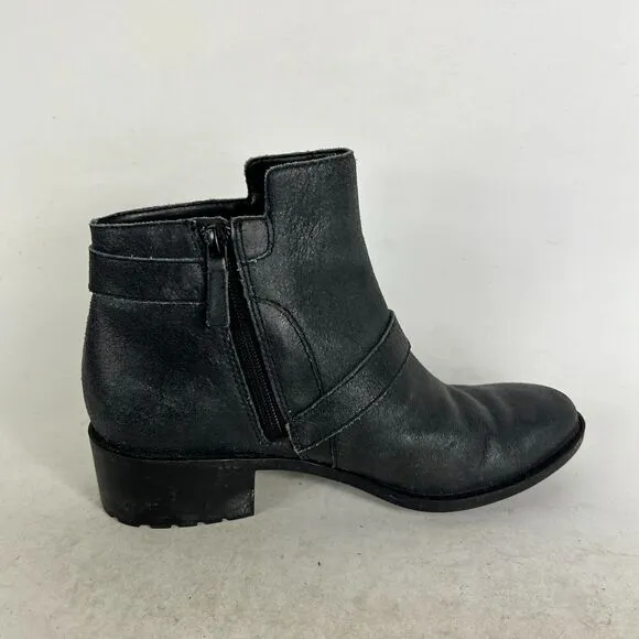Cole Haan Rooney Short Boots Women's 8 Black Leather Comfort Buckle Strap D42552