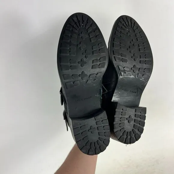Cole Haan Rooney Short Boots Women's 8 Black Leather Comfort Buckle Strap D42552