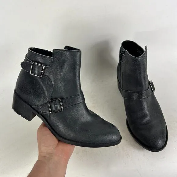 Cole Haan Rooney Short Boots Women's 8 Black Leather Comfort Buckle Strap D42552