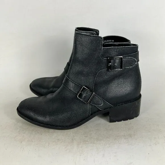 Cole Haan Rooney Short Boots Women's 8 Black Leather Comfort Buckle Strap D42552