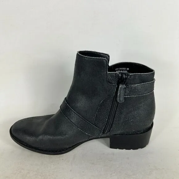 Cole Haan Rooney Short Boots Women's 8 Black Leather Comfort Buckle Strap D42552