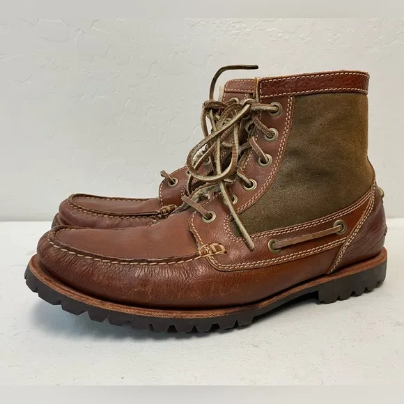 Cole Haan Shearling Lined Canvas Paneled Leather Boots in Brown Size 9 1/2 M