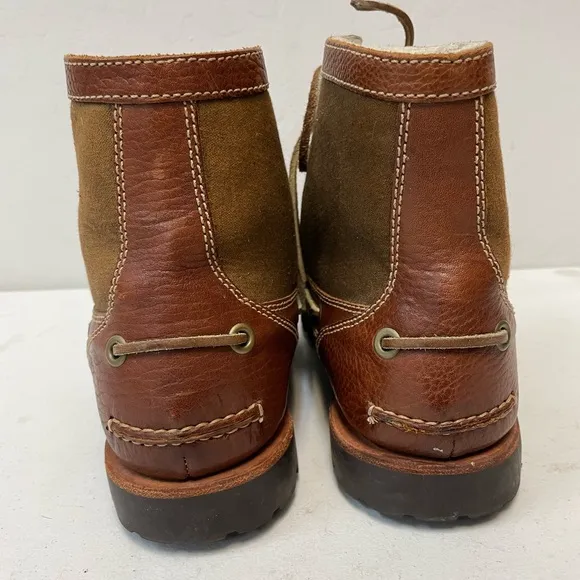 Cole Haan Shearling Lined Canvas Paneled Leather Boots in Brown Size 9 1/2 M