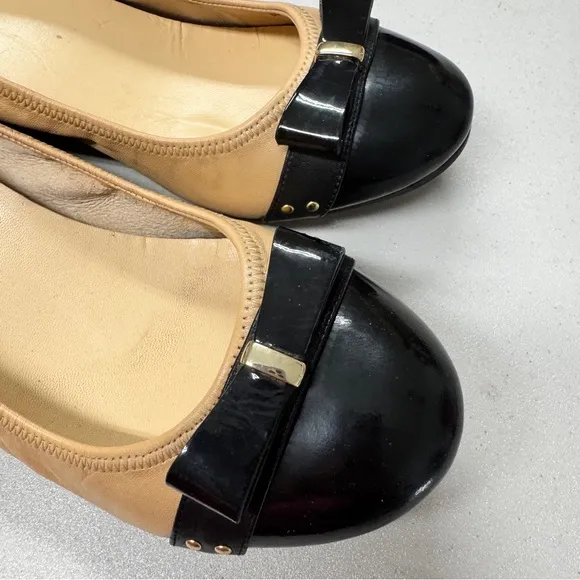 Cole Haan Tan Black Leather Cap Toe Wedge Heels Women’s 9.5 Classic Preppy Shoes
