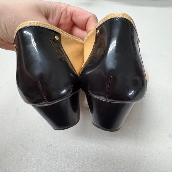 Cole Haan Tan Black Leather Cap Toe Wedge Heels Women’s 9.5 Classic Preppy Shoes