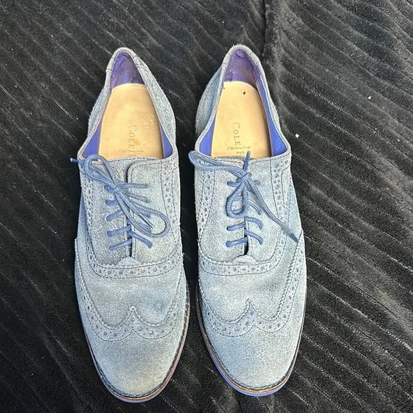 Cole Haan Women’s Alisa Blue Suede Wingtip Oxford Shoes Size 7 EUC