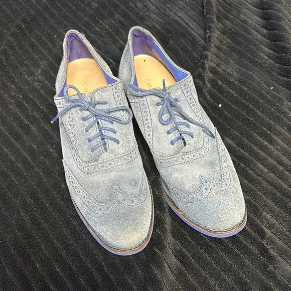 Cole Haan Women’s Alisa Blue Suede Wingtip Oxford Shoes Size 7 EUC