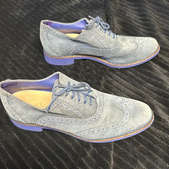 Cole Haan Women’s Alisa Blue Suede Wingtip Oxford Shoes Size 7 EUC