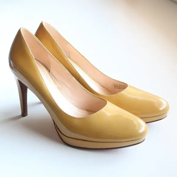 Cole Haan Yellow Patent Leather Platform Heels Pumps Dress Shoes 7 Extra Narrow