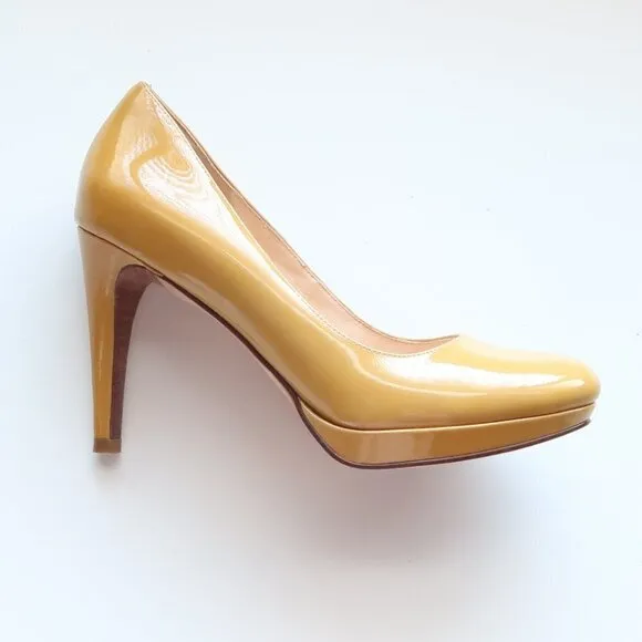 Cole Haan Yellow Patent Leather Platform Heels Pumps Dress Shoes 7 Extra Narrow