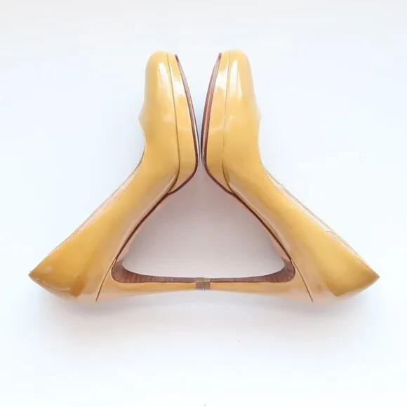 Cole Haan Yellow Patent Leather Platform Heels Pumps Dress Shoes 7 Extra Narrow