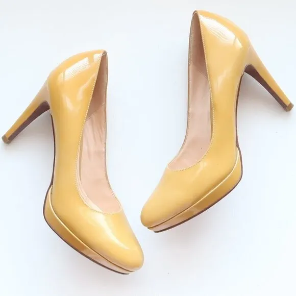 Cole Haan Yellow Patent Leather Platform Heels Pumps Dress Shoes 7 Extra Narrow