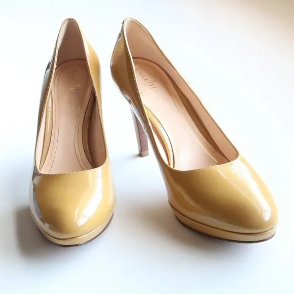 Cole Haan Yellow Patent Leather Platform Heels Pumps Dress Shoes 7 Extra Narrow