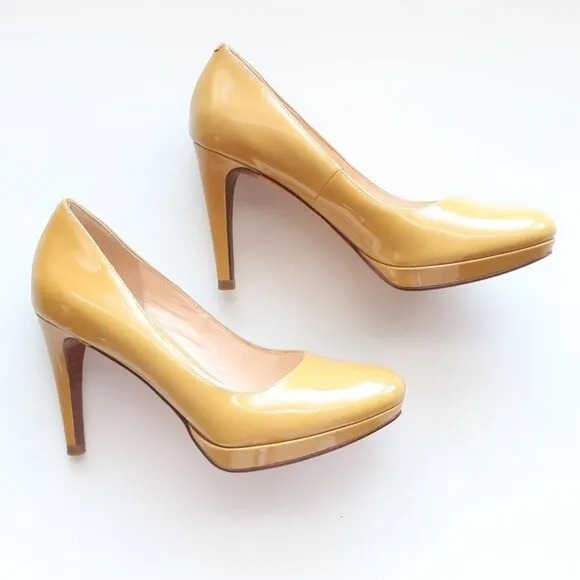 Cole Haan Yellow Patent Leather Platform Heels Pumps Dress Shoes 7 Extra Narrow