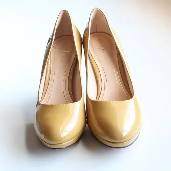 Cole Haan Yellow Patent Leather Platform Heels Pumps Dress Shoes 7 Extra Narrow