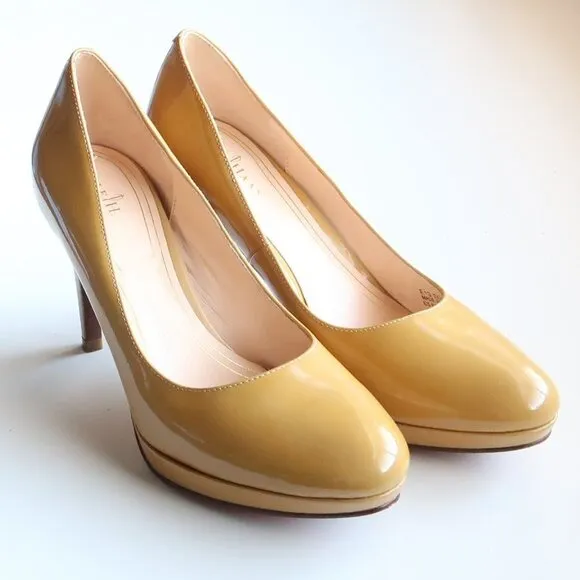 Cole Haan Yellow Patent Leather Platform Heels Pumps Dress Shoes 7 Extra Narrow