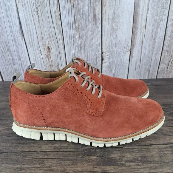Cole Haan ZeroGrand Plain Oxford Sneakers Red Orange Suede Shoes Mens 9.5 M
