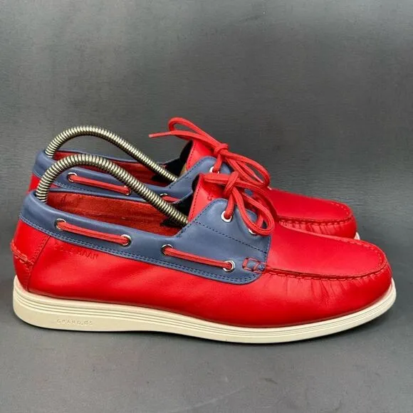 COLE HAAN MEN'S CORNEL 2 EYE RED LEATHER BOAT SHOES size 8